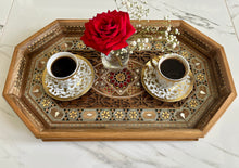 Load image into Gallery viewer, Wooden Mosaic Tray inlaid with Mother of Pearl. L 18.2 in W 11.0 in.
