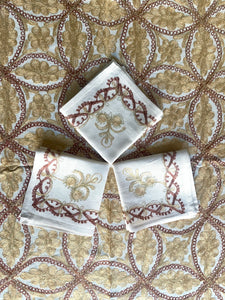 Table Cover: 94 x 59 inches Approx'. Aghabani Oriental for Rectangle Tables, Beige background with Brown and Gold Silk Embroidery