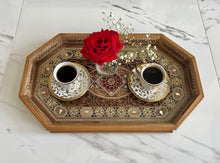 Load image into Gallery viewer, Wooden Mosaic Tray inlaid with Mother of Pearl. L 18.2 in W 11.0 in.
