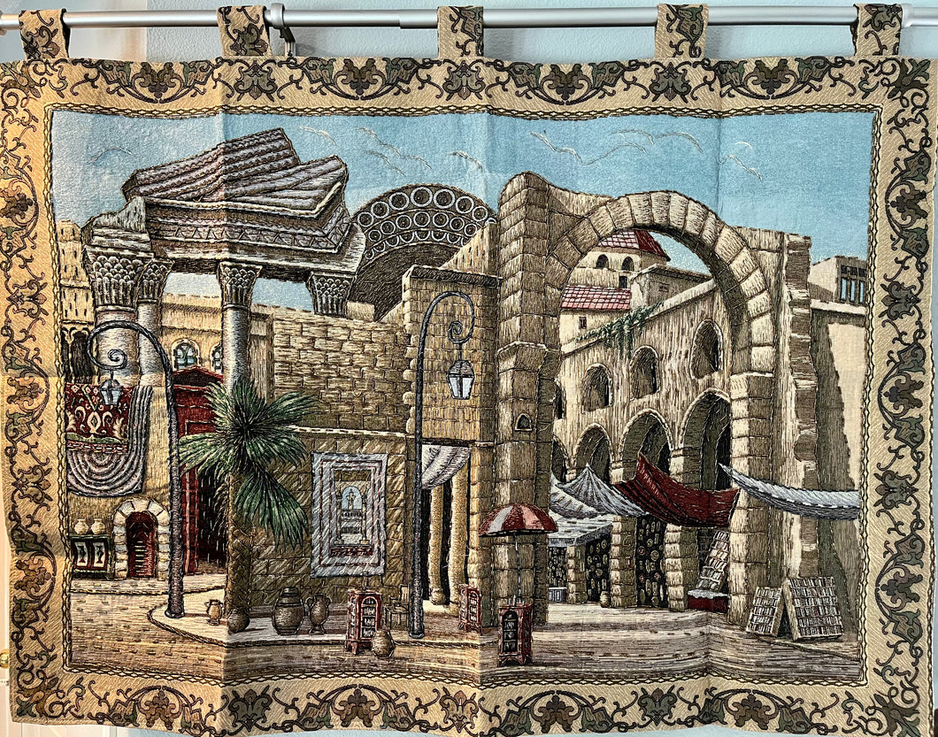 Wall hanging home decor Tapestries. Size: 54 x 37 inches. It represents a historic old Damascus city