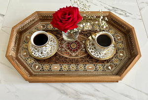 Wooden Mosaic Tray inlaid with Mother of Pearl. L 18.2 in W 11.0 in.